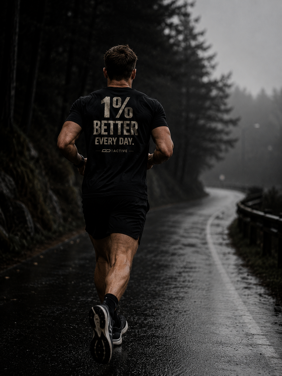 Runner wearing the DD Active 1% Better Tee