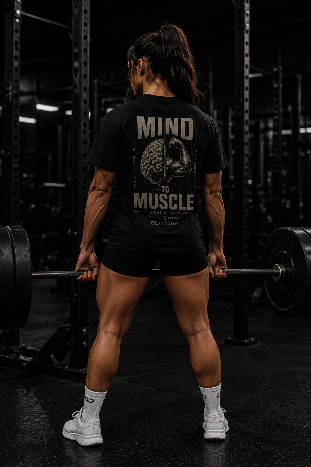 Athlete wearing the DD Active Mind To Muscle Tee while deadlifting