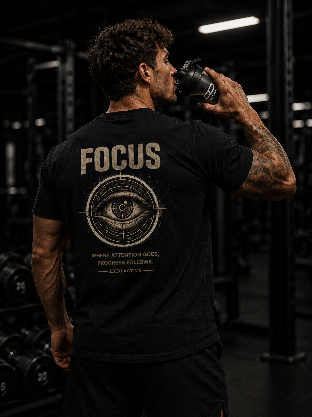 Athlete wearing the DD Active Focus Tee in the gym